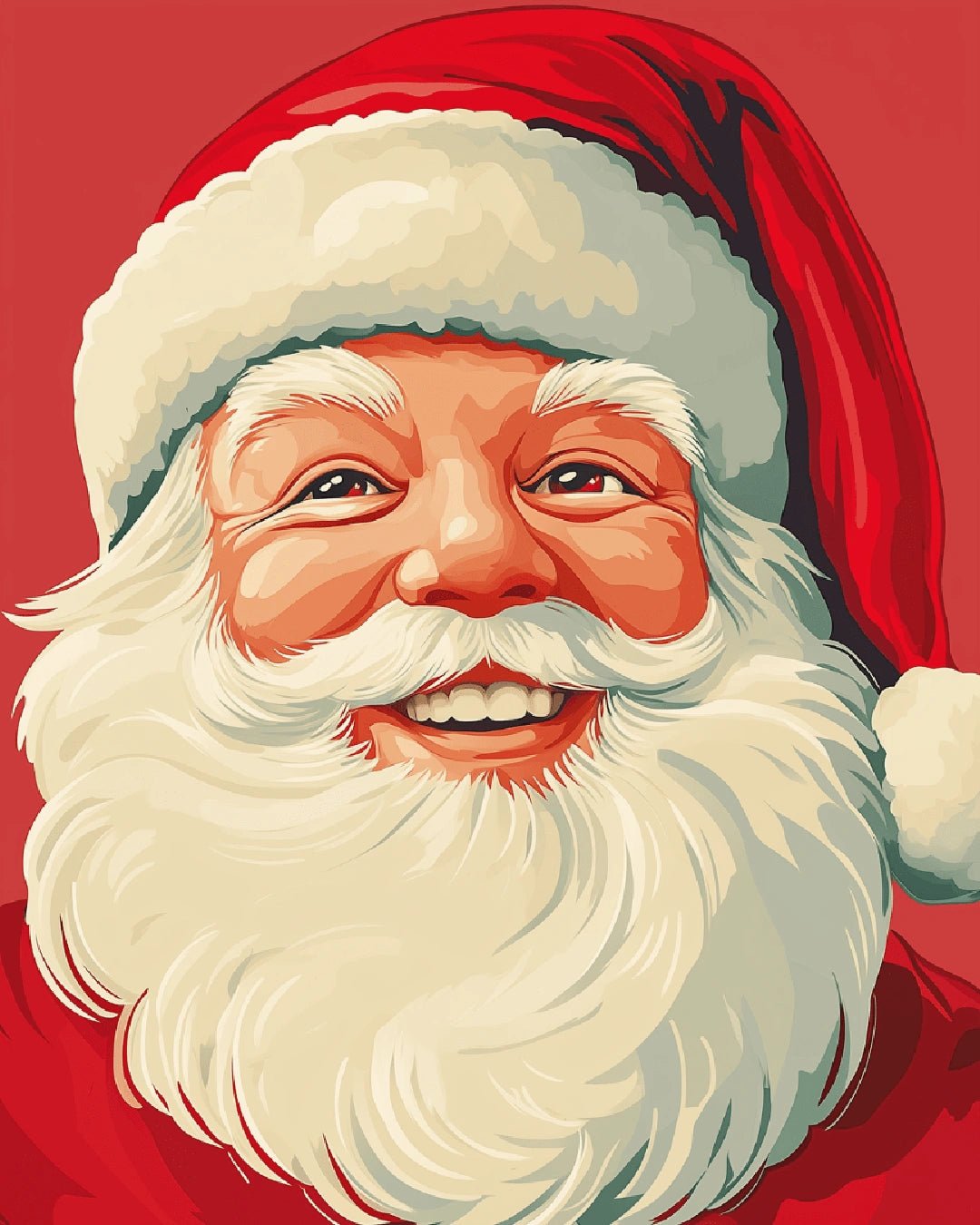 Christmas paint by numbers kit canvas painting featuring a joyful Santa Claus with a white beard and red hat