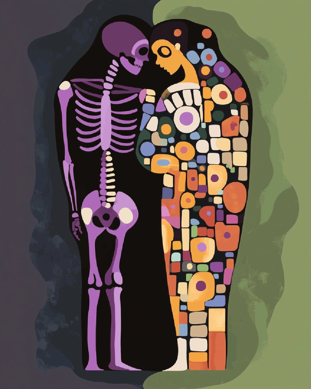 Paint by numbers canvas featuring abstract figures symbolizing life and death