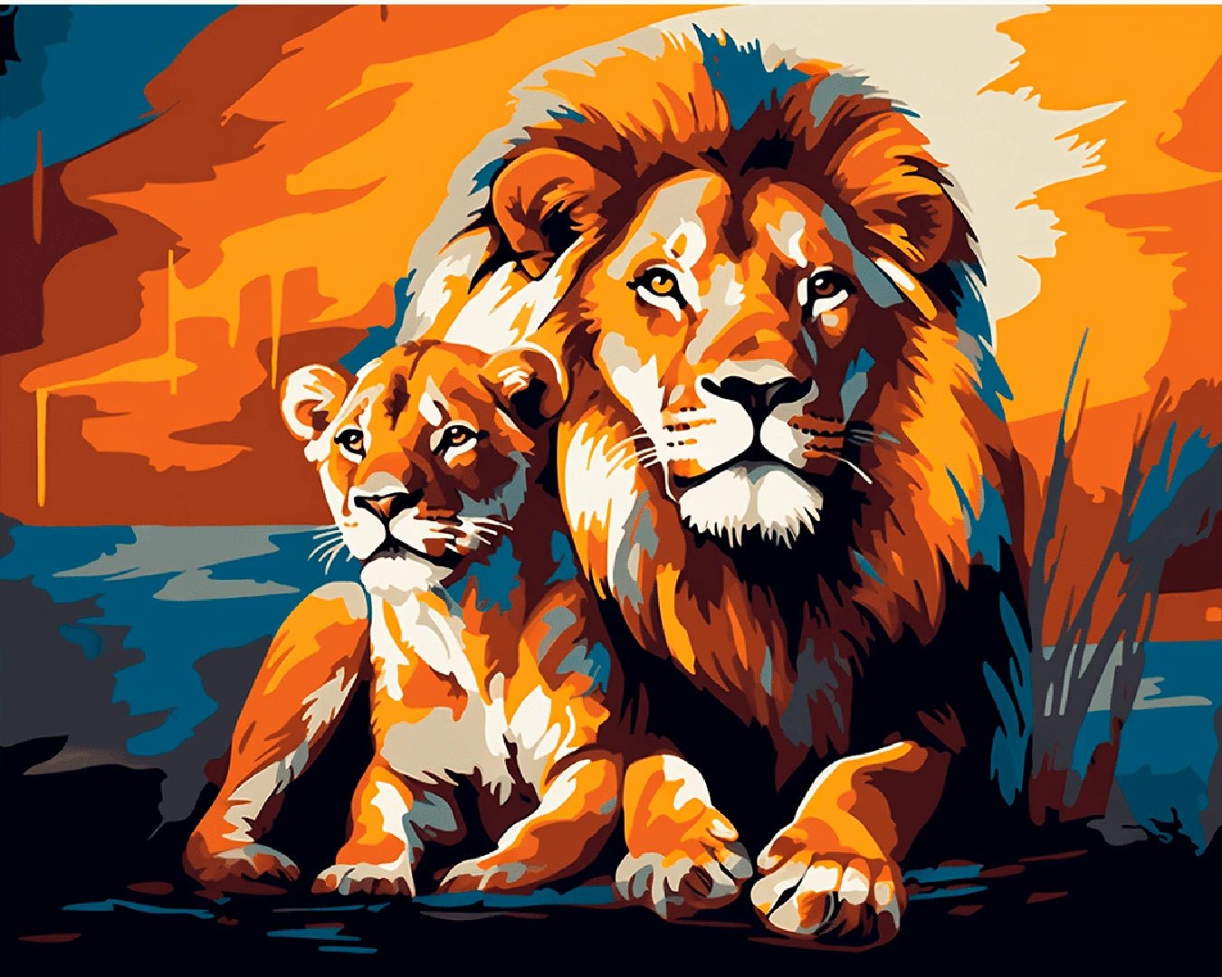 Cute lion cub and father lion paint by numbers canvas artwork