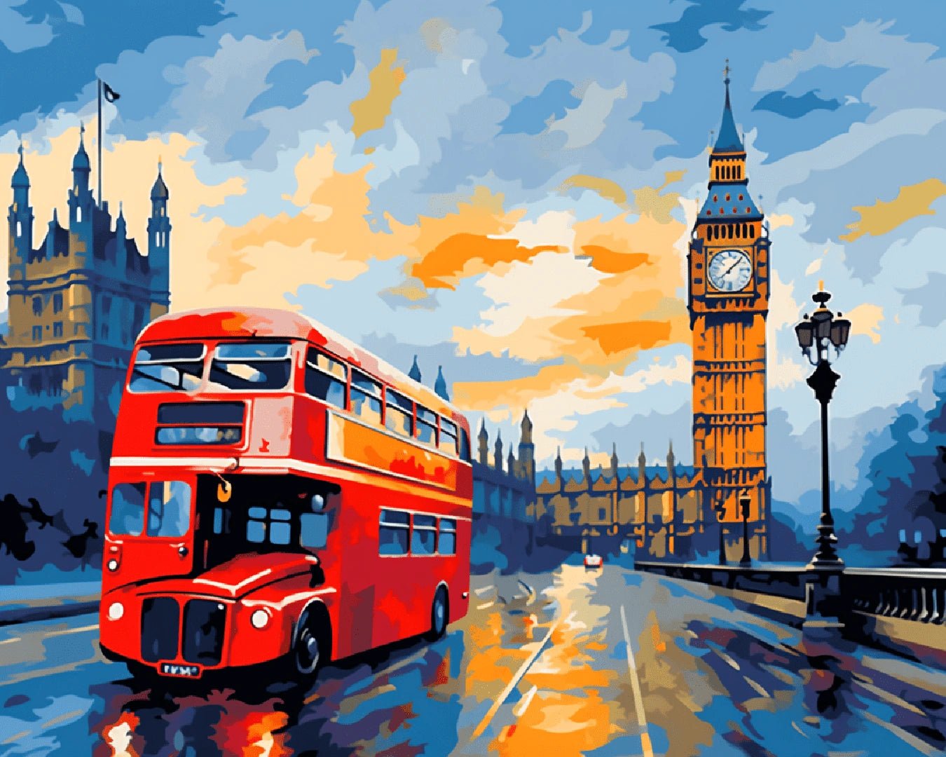 City travel paint by numbers canvas featuring iconic London street scene