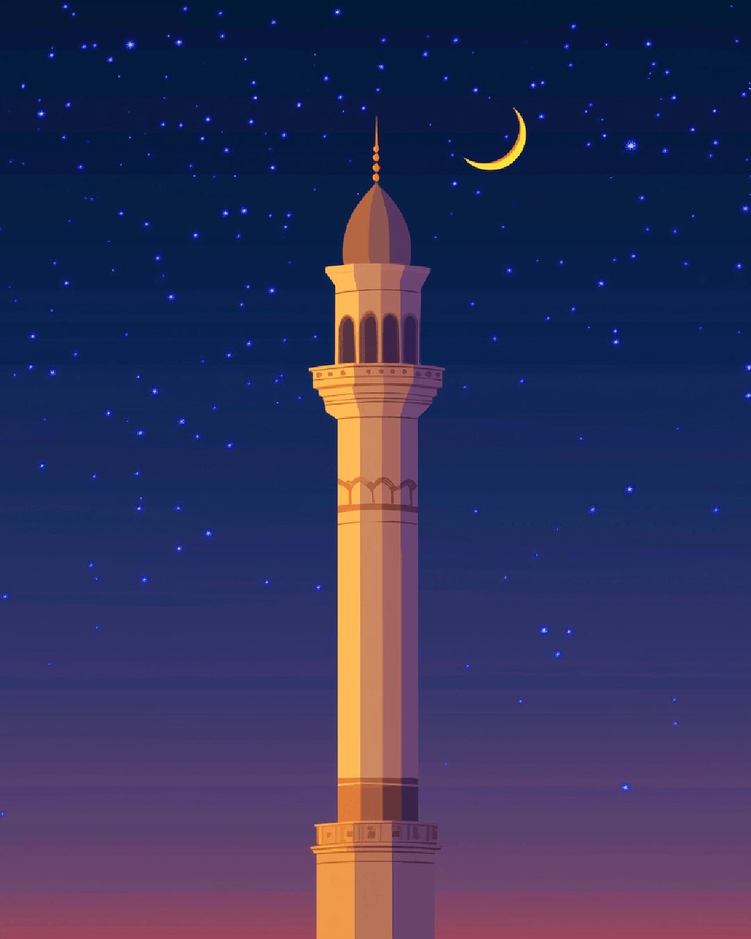 Starry night paint by numbers kit canvas painting featuring a minaret and crescent moon