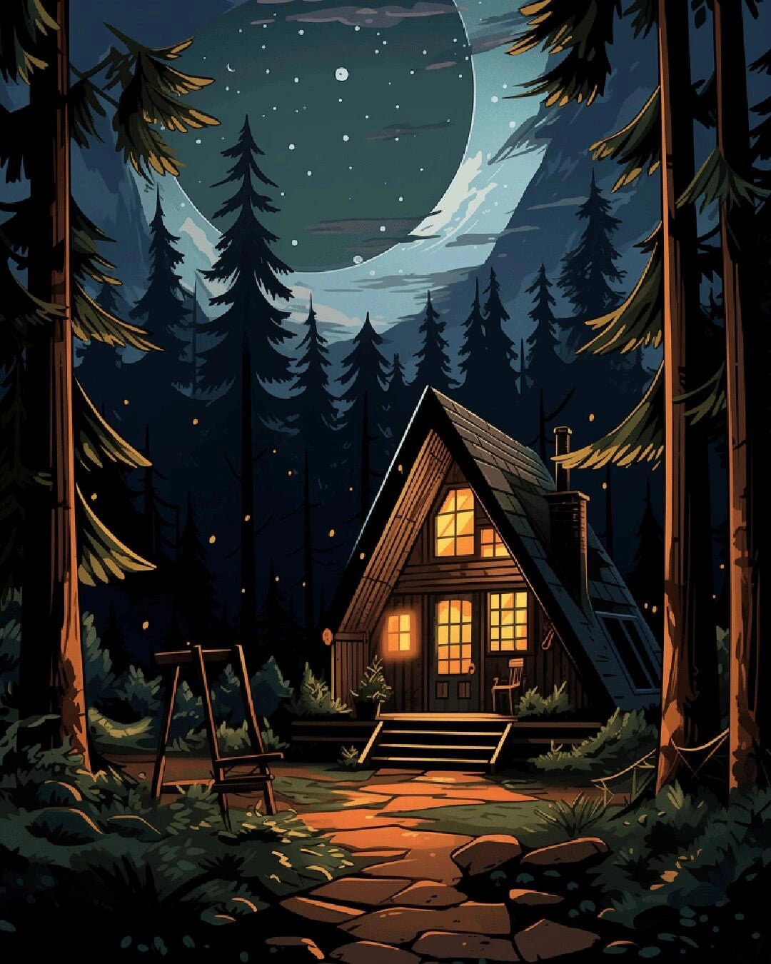 Moonlit Cabin Retreat paint by numbers kit