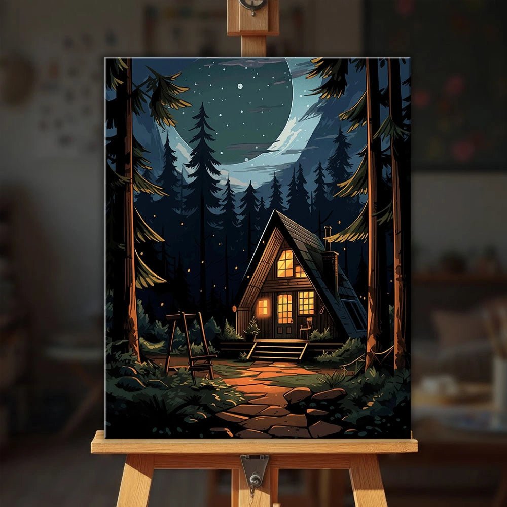 Moonlit Cabin Retreat paint by numbers kit