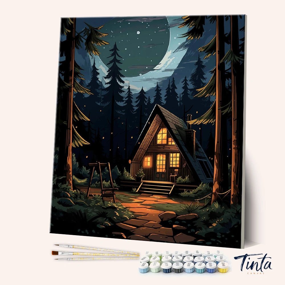 Moonlit Cabin Retreat paint by numbers kit