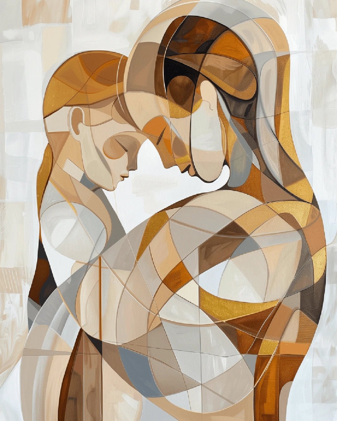 Family paint by numbers kit canvas painting showing an abstract mother and child moment with soft layered shapes