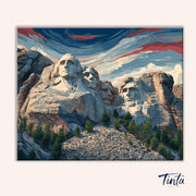Clean artwork of the Mount Rushmore paint by numbers kit featuring the famous presidential monument carved into the mountain by Tinta Canvas