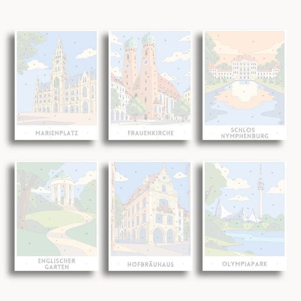Munich Travel Posters - 6 Mini Kits paint by numbers kit