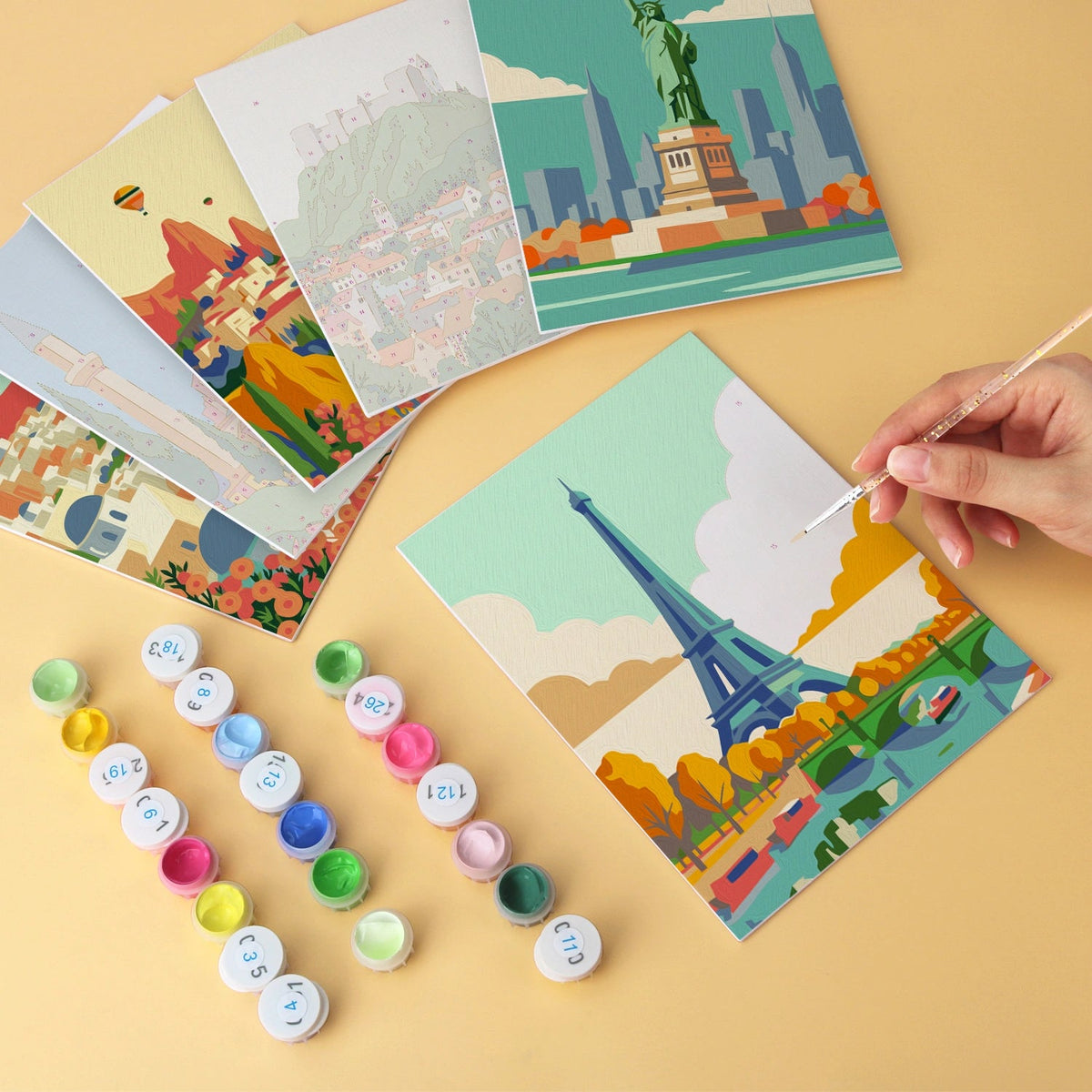 Passport to the World - Mini Paint by Numbers (6 Pieces) paint by numbers kit