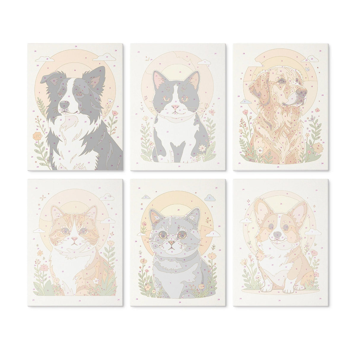 Paws & Blooms - Mini Paint by Numbers (6 Pieces) paint by numbers kit