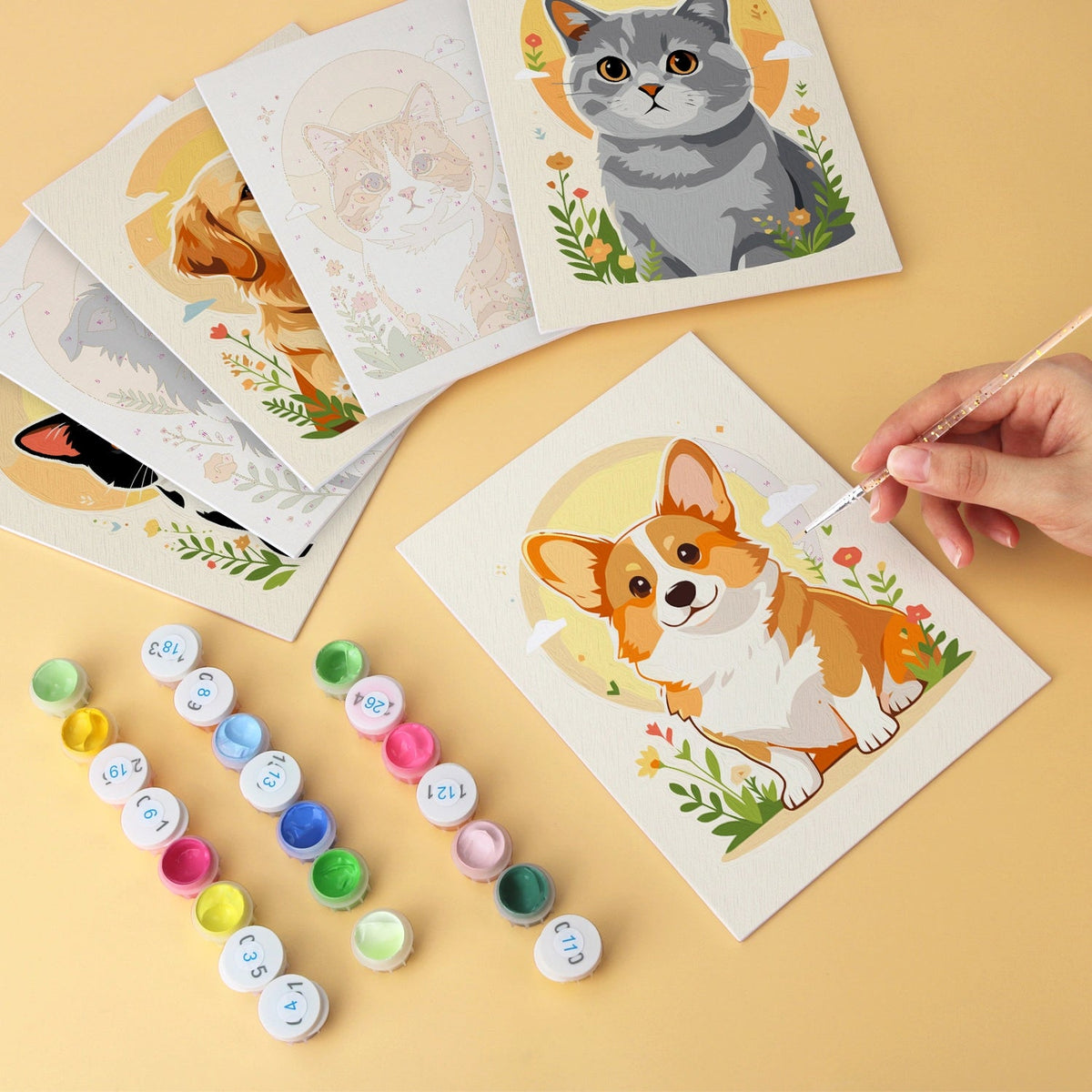 Paws & Blooms - Mini Paint by Numbers (6 Pieces) paint by numbers kit