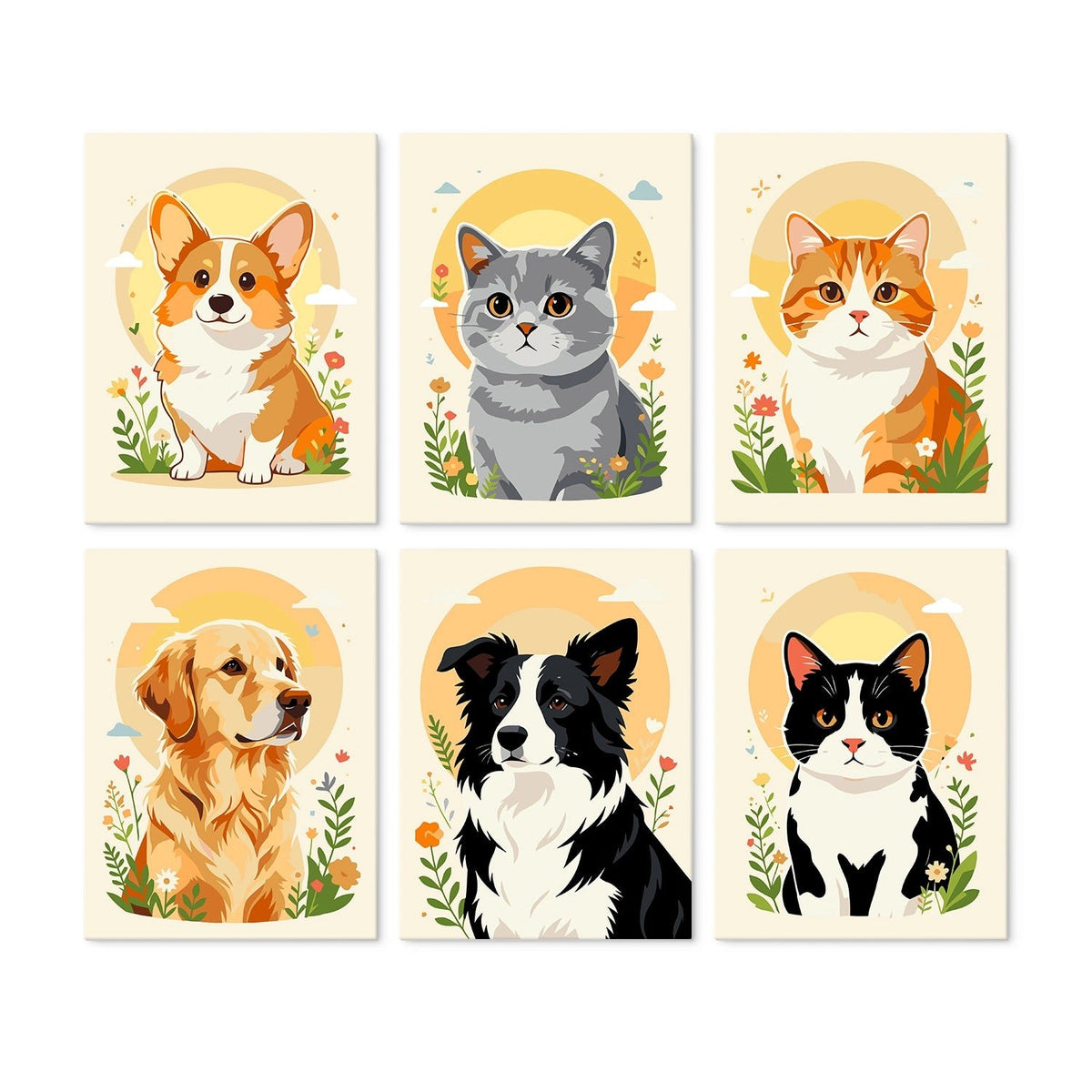 Paws & Blooms - Mini Paint by Numbers (6 Pieces) paint by numbers kit