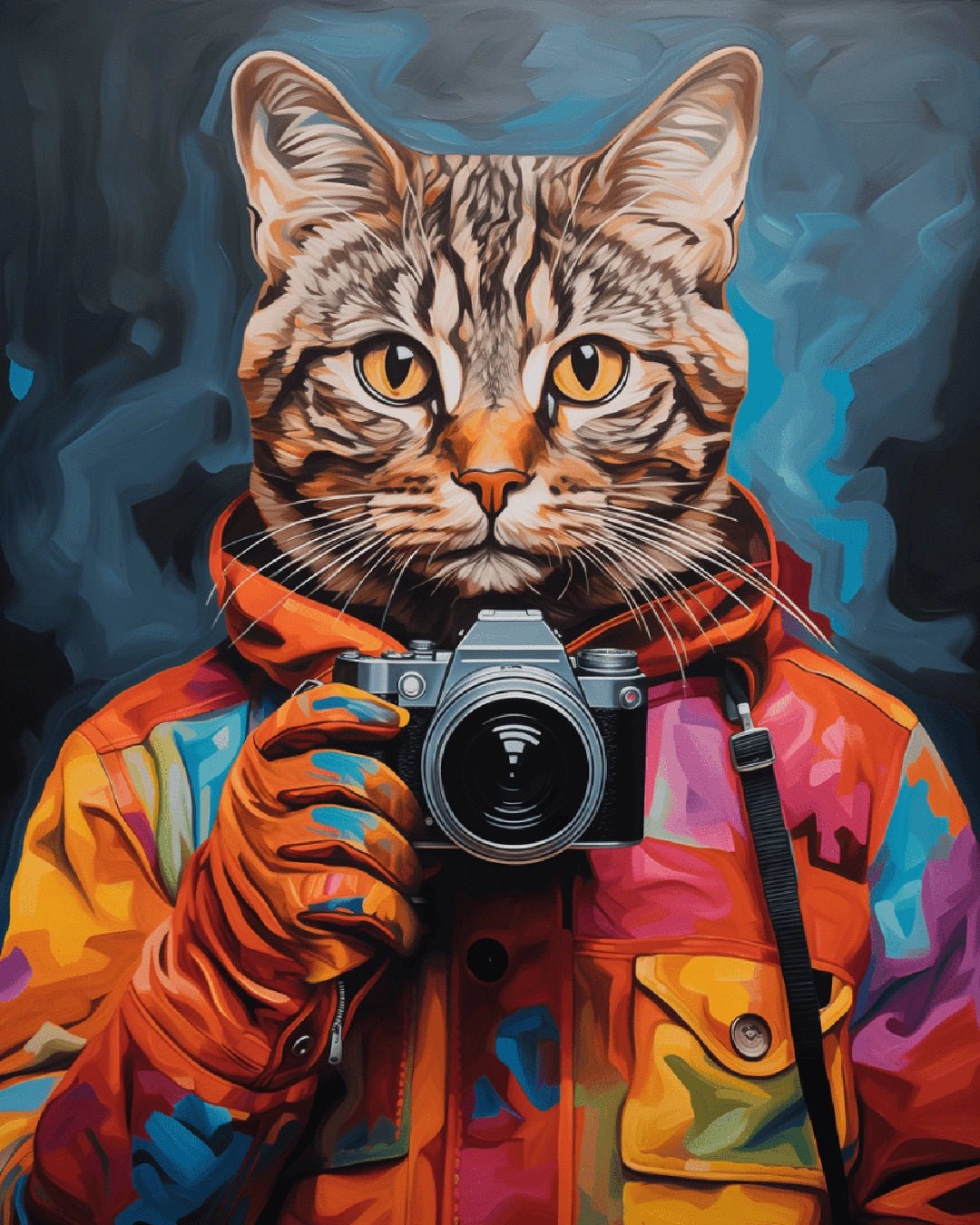 Canvas cat paint by numbers kit for adults showcasing a bold modern animal portrait with vibrant colors by Tinta Canvas