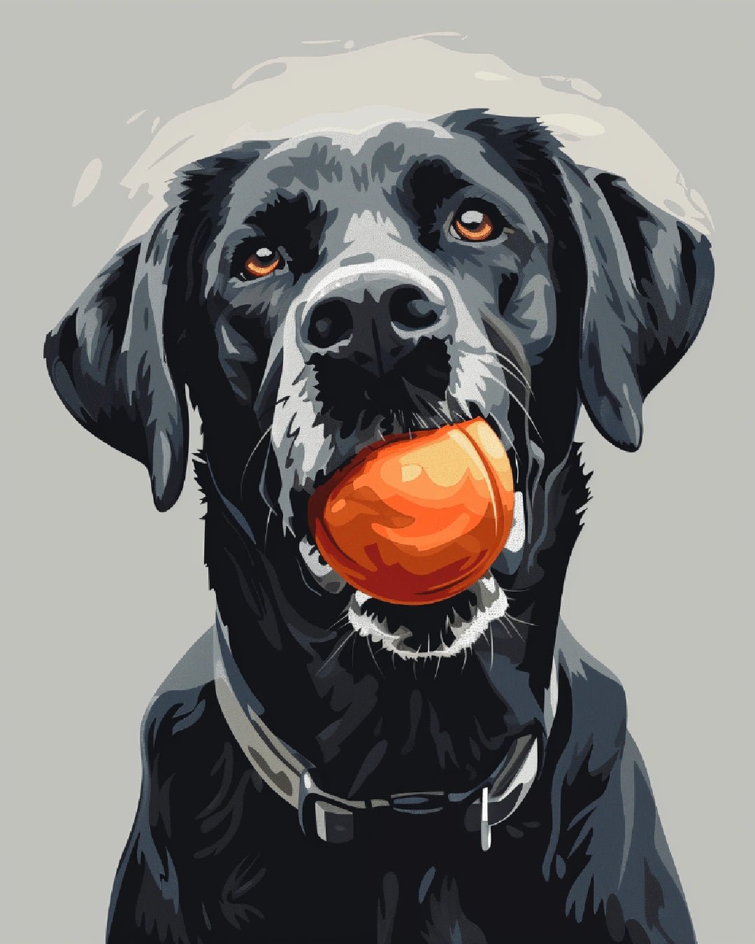 Pet paint by numbers canvas painting featuring a playful dog with a ball