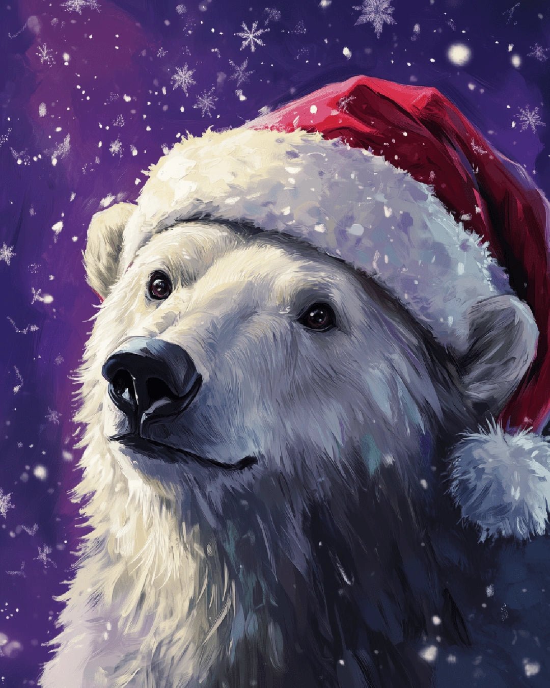 Winter animal paint by numbers kit canvas painting featuring a calm polar bear in a festive snowy scene
