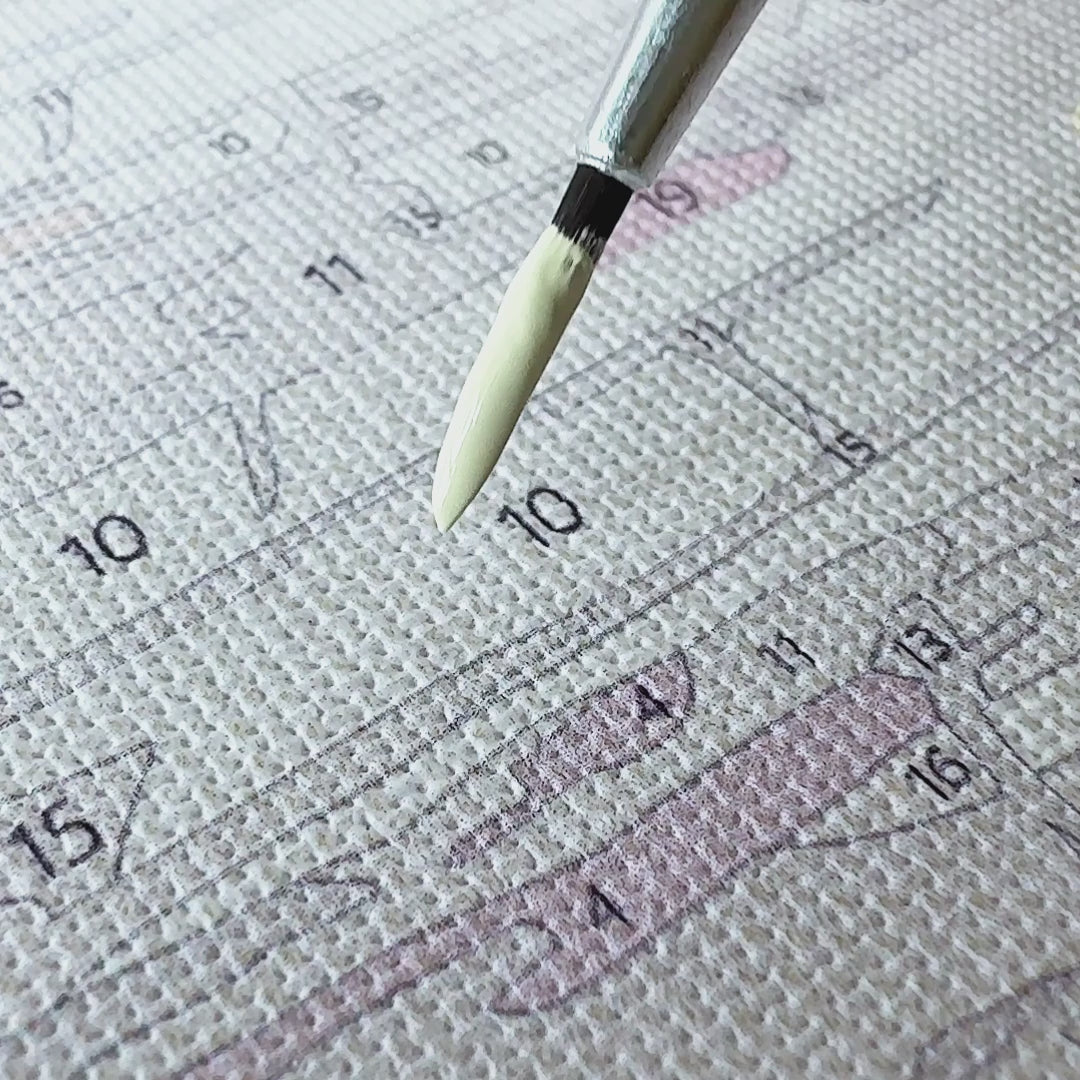 Load video: Tinta Canvas paint by numbers kit tutorial video showing step by step painting process using numbered canvas acrylic paints and brushes for adults