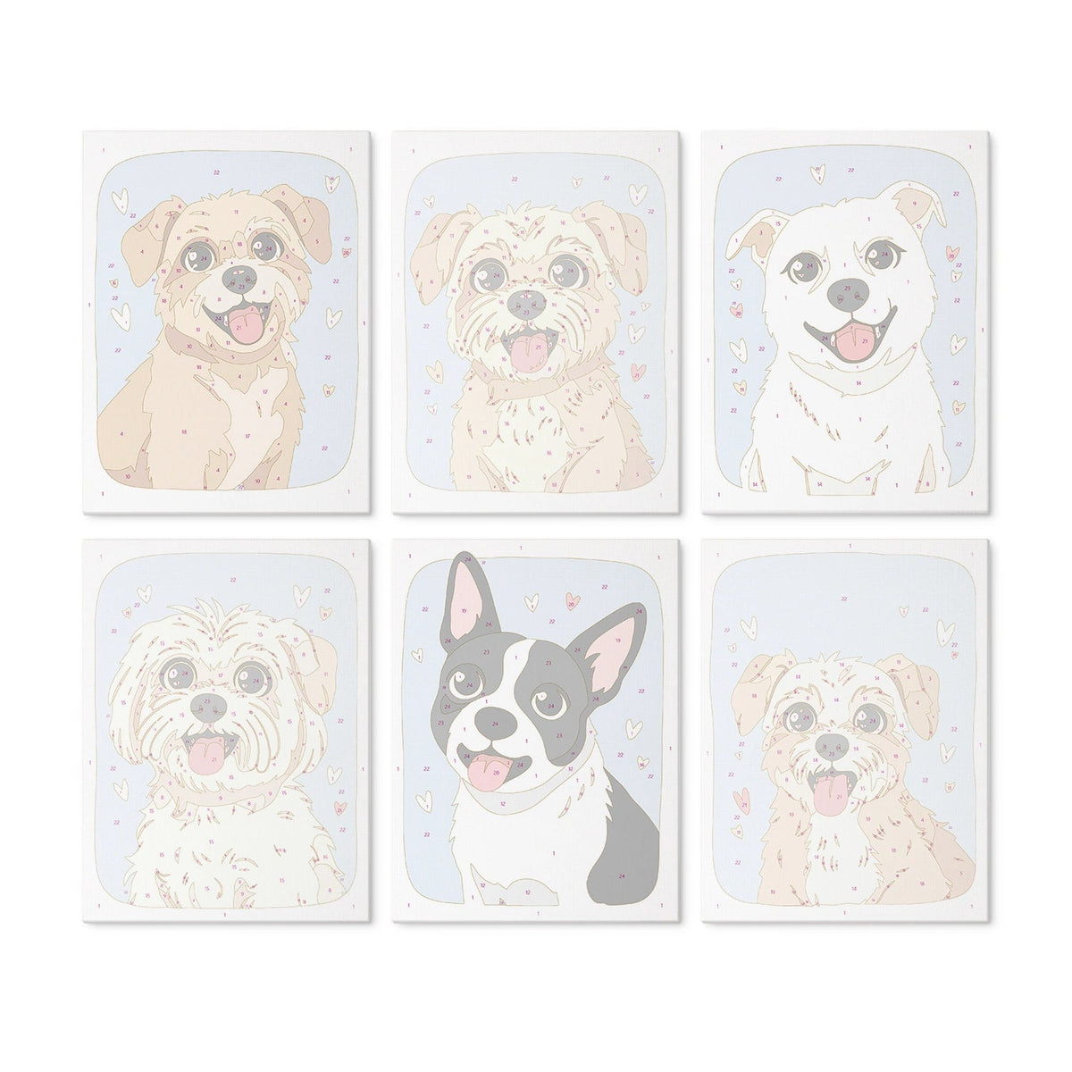 Puppy Love - Mini Paint by Numbers (6 Pieces) paint by numbers kit