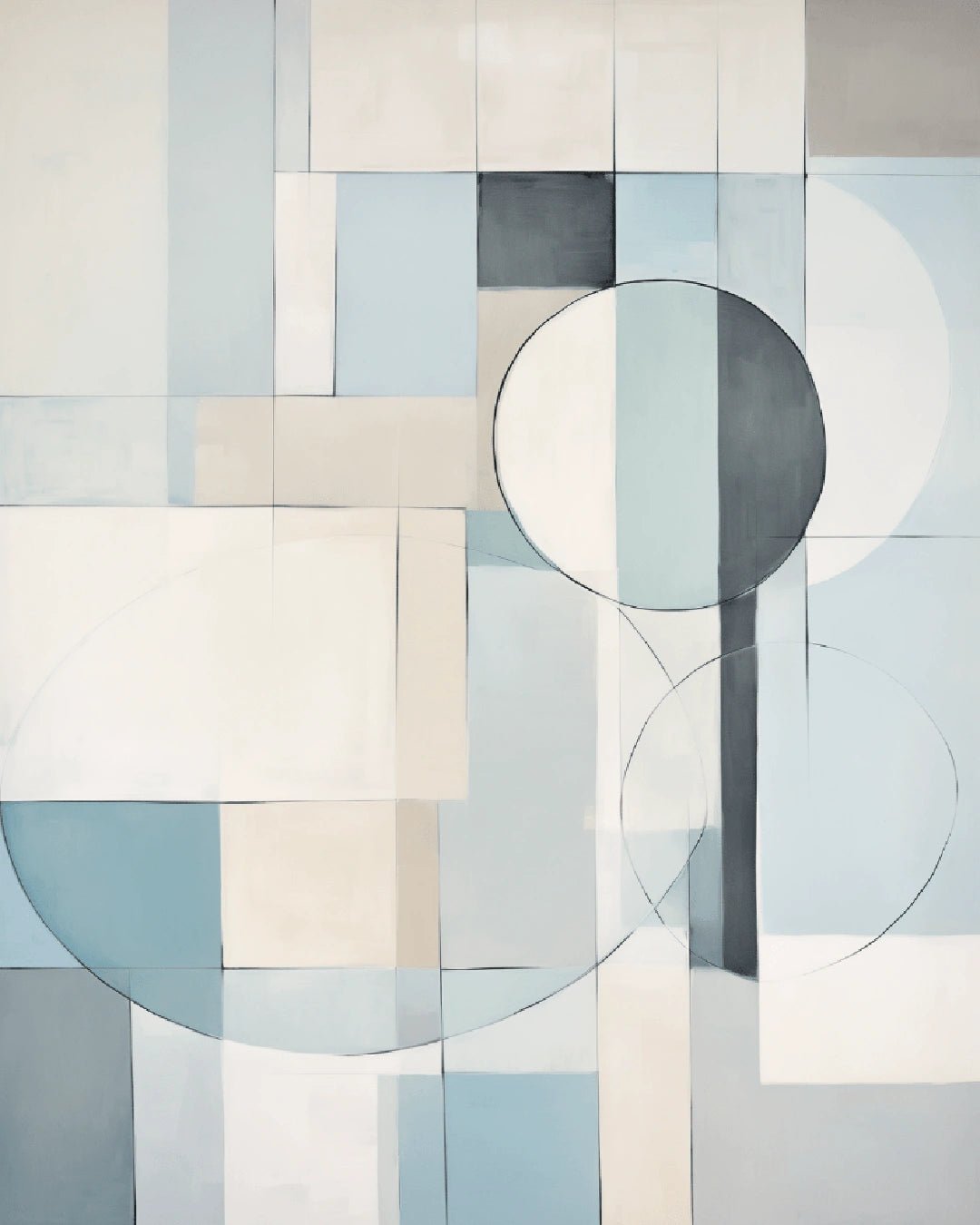 Abstract geometric paint by numbers canvas in calming blue and neutral tones