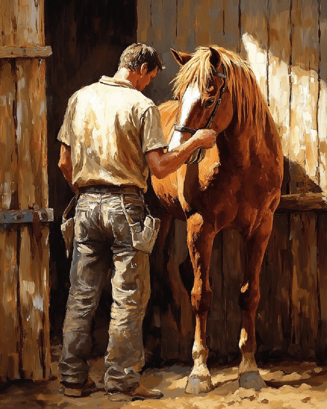 Canvas horse paint by numbers kit for adults showcasing a painterly rustic animal scene with warm earth tones by Tinta Canvas