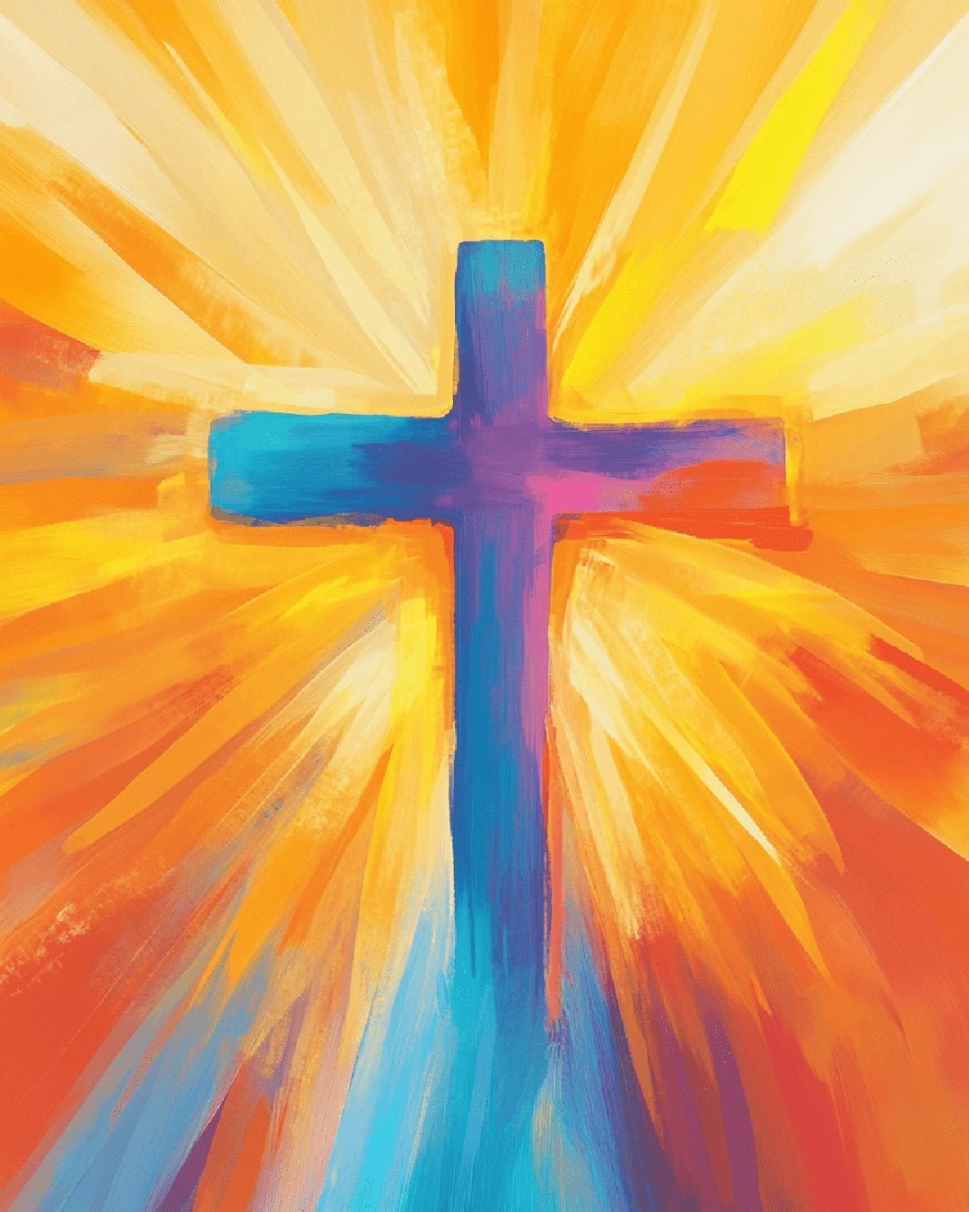 Canvas abstract paint by numbers kit for adults showcasing a bold radiant cross with expressive brush strokes by Tinta Canvas