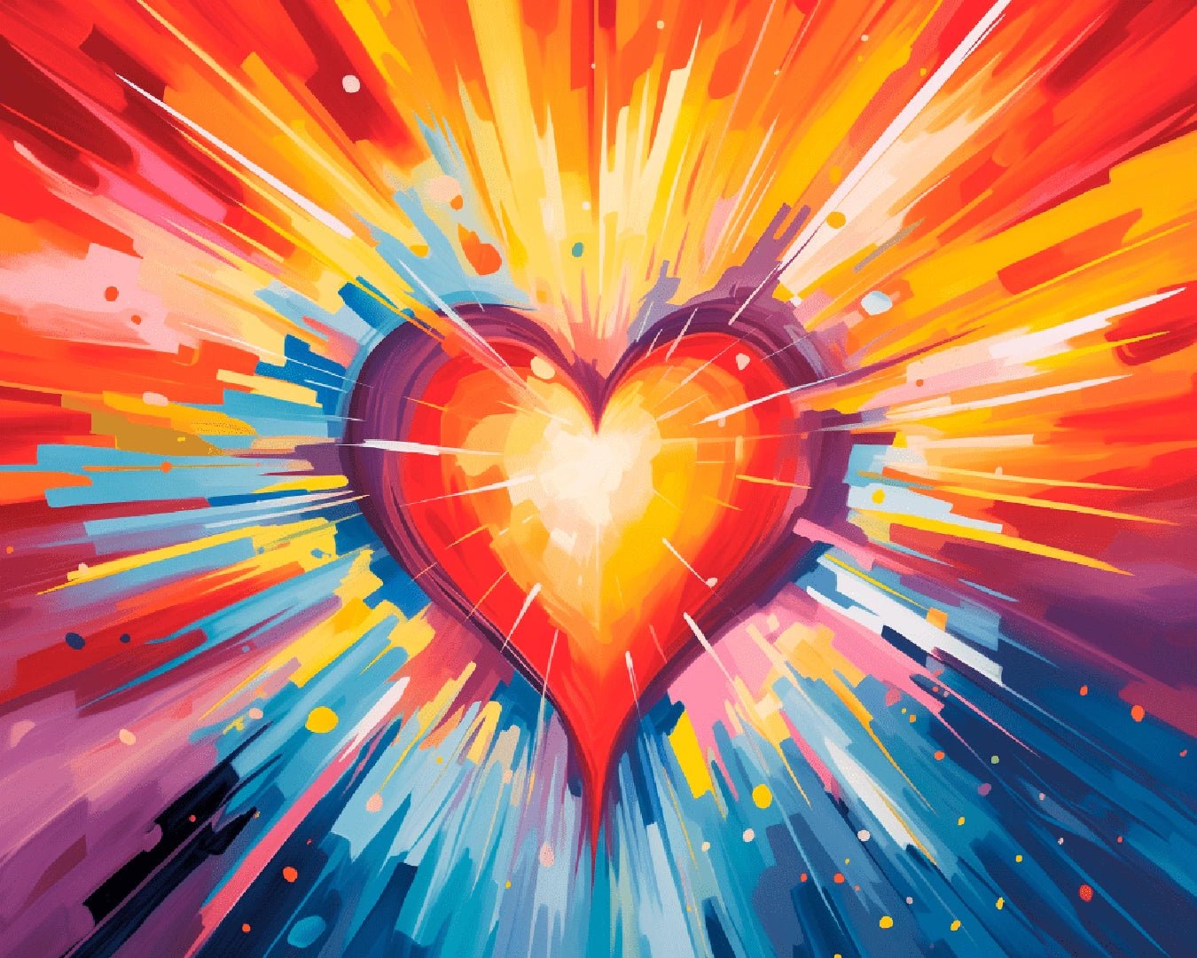 Canvas abstract paint by numbers kit for adults showcasing a bold radiant heart with expressive brush strokes by Tinta Canvas