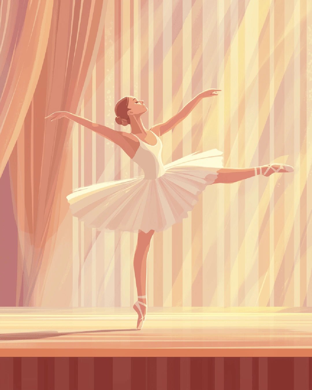 Canvas ballet paint by numbers kit for adults showcasing a graceful dancer silhouette with soft golden stage rays by Tinta Canvas