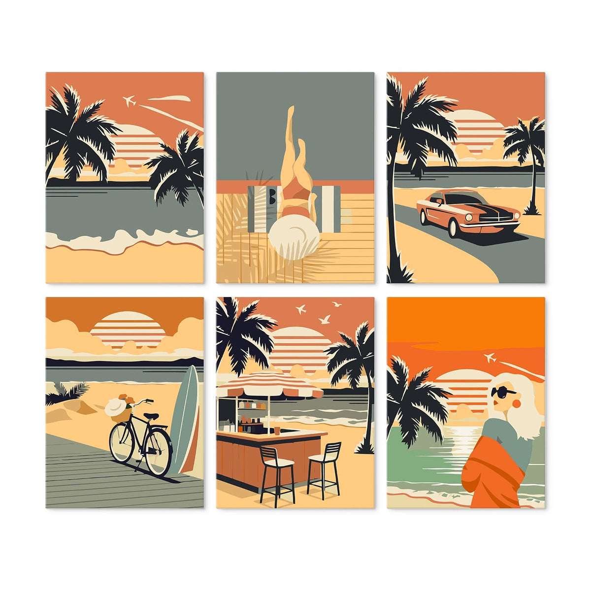 Retro Beach Days - Mini Paint by Numbers (6 Pieces) paint by numbers kit