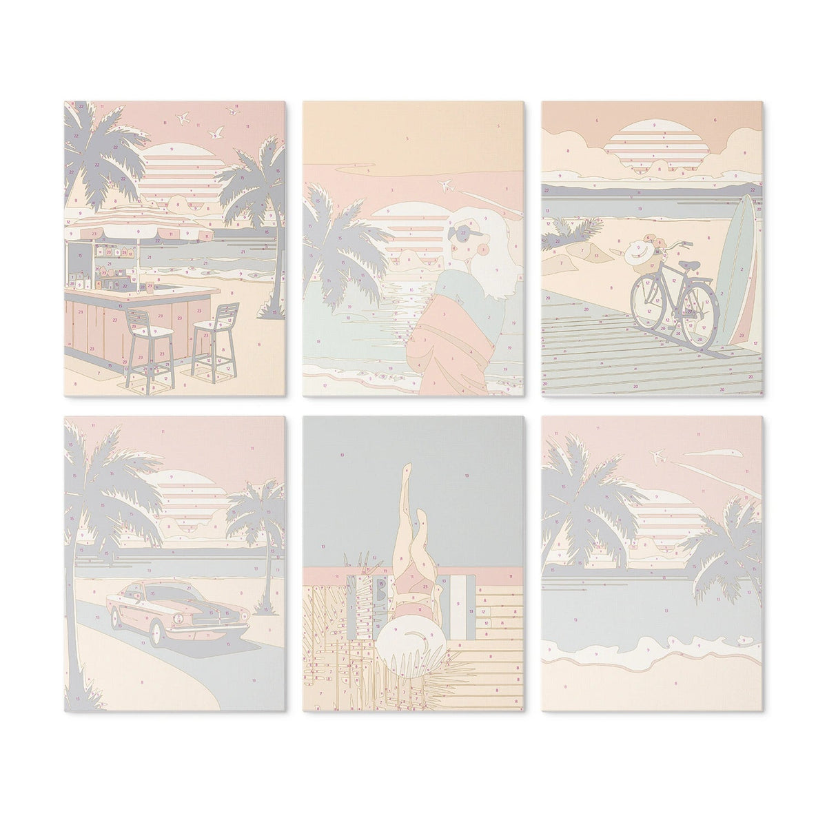 Retro Beach Days - Mini Paint by Numbers (6 Pieces) paint by numbers kit