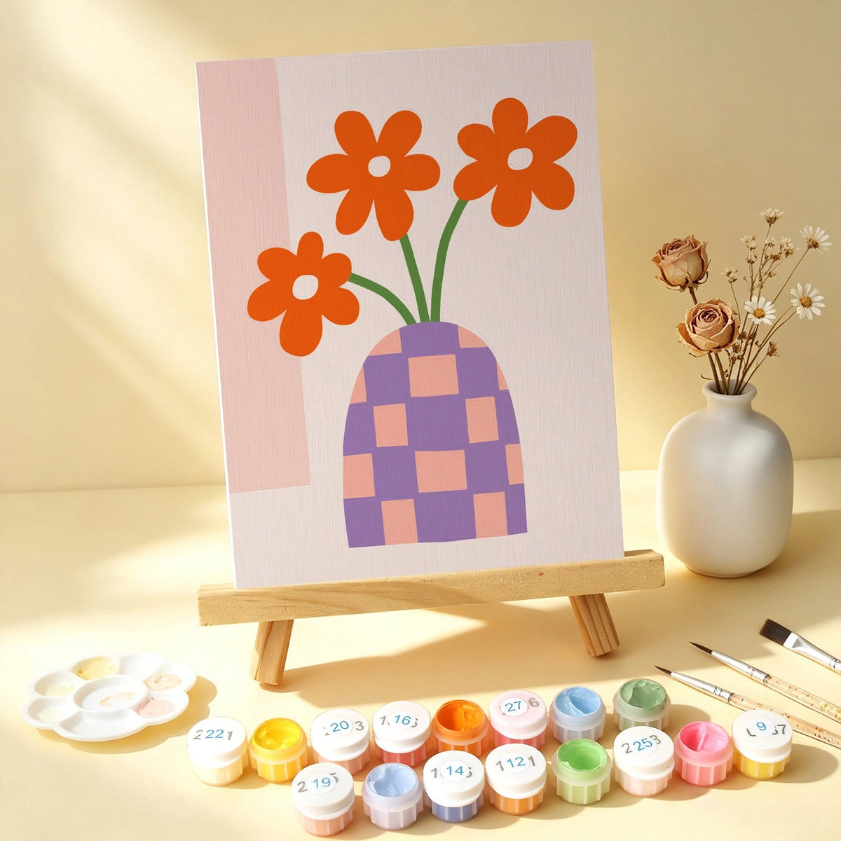 Retro Vase Blooms - Mini Paint by Numbers (6 Pieces) paint by numbers kit