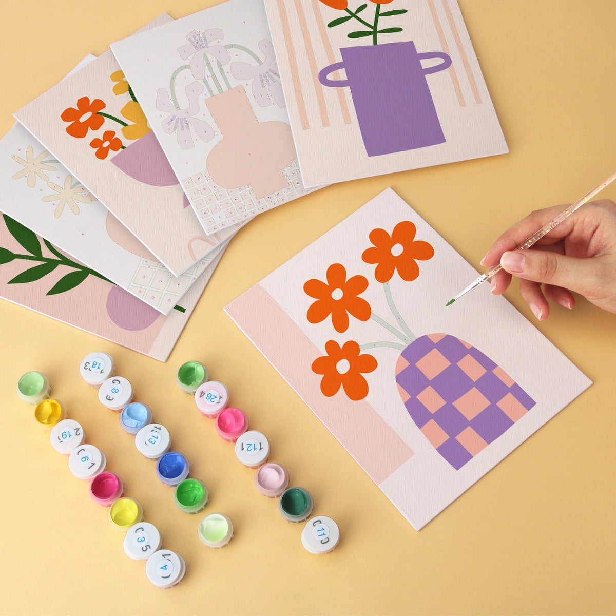 Retro Vase Blooms - Mini Paint by Numbers (6 Pieces) paint by numbers kit