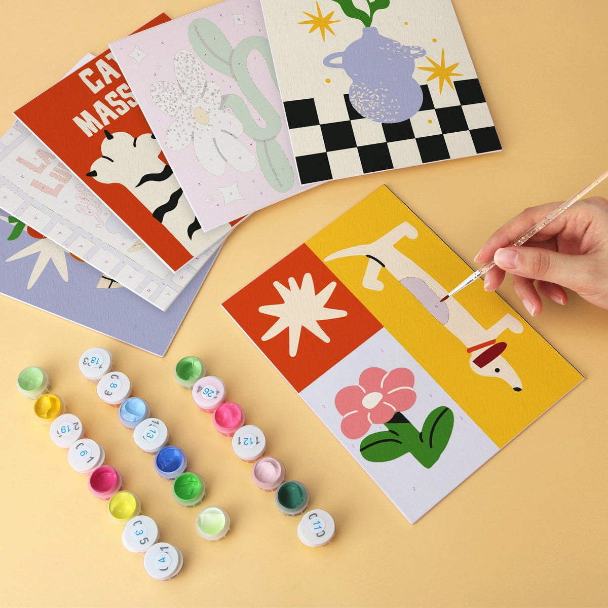 Retro Whimsy - Mini Paint by Numbers (6 Pieces) paint by numbers kit
