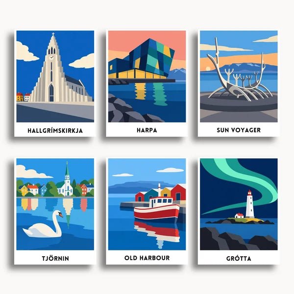 Reykjavik Travel Posters - 6 Mini Kits paint by numbers kit