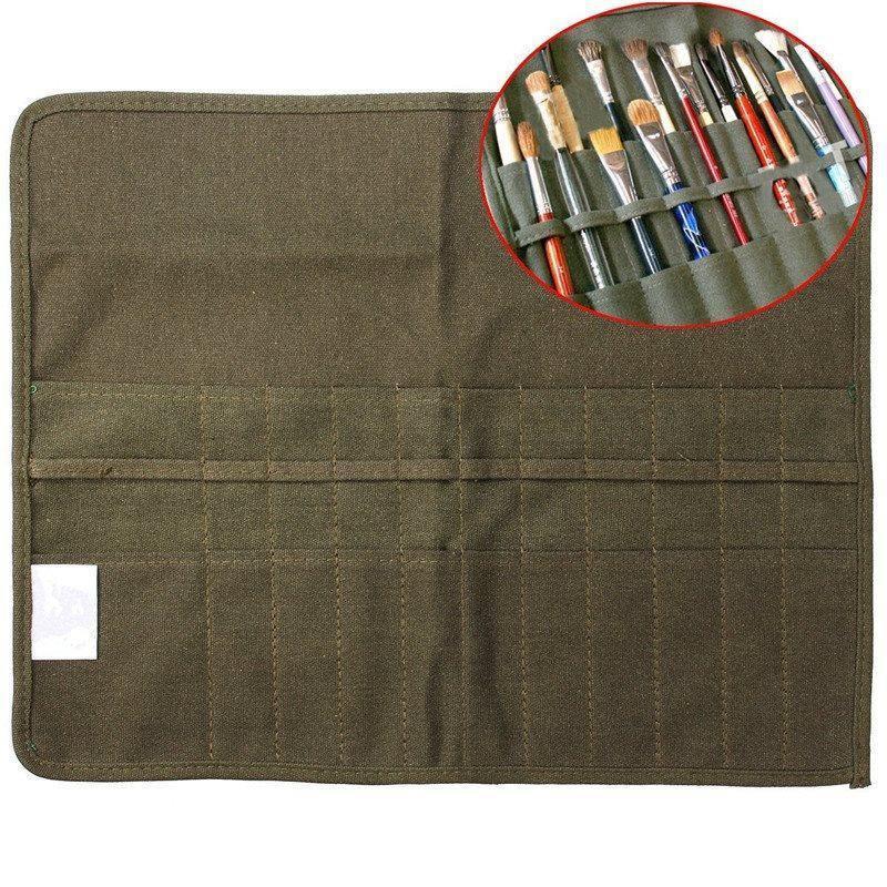 Rolled paint brush storage bag for paint by numbers kits and art brushes