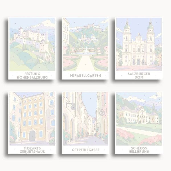 Salzburg Travel Posters - 6 Mini Kits paint by numbers kit