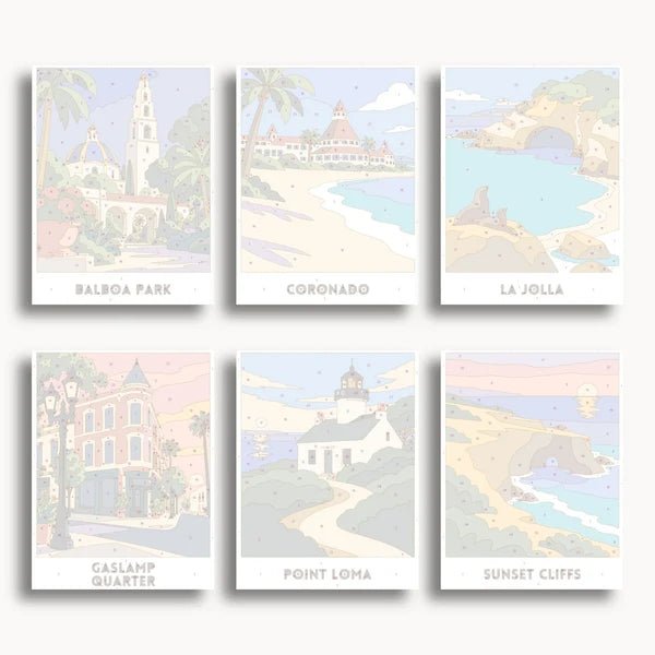 San Diego Travel Posters - 6 Mini Kits paint by numbers kit