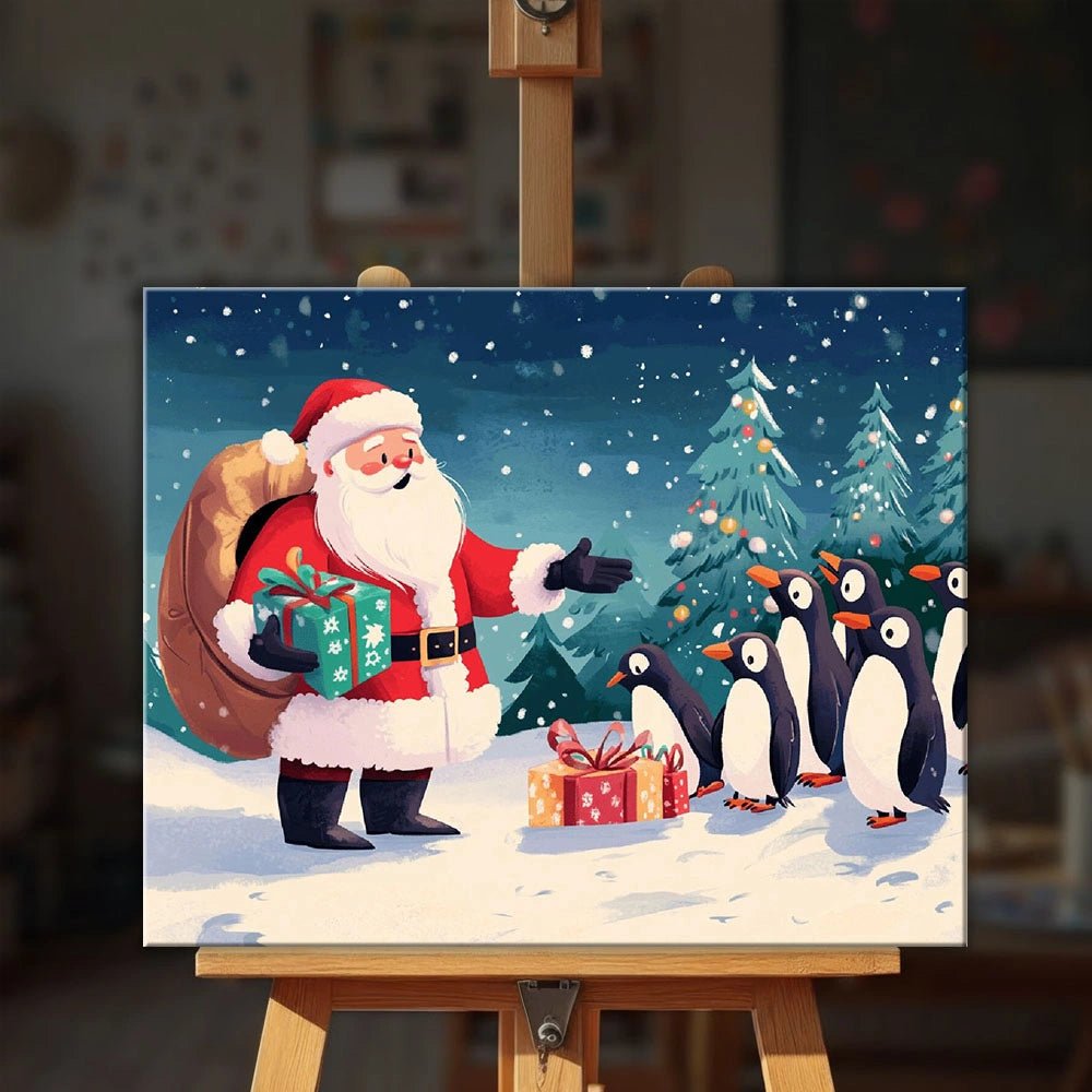 Santa and Penguins Christmas paint by numbers kit