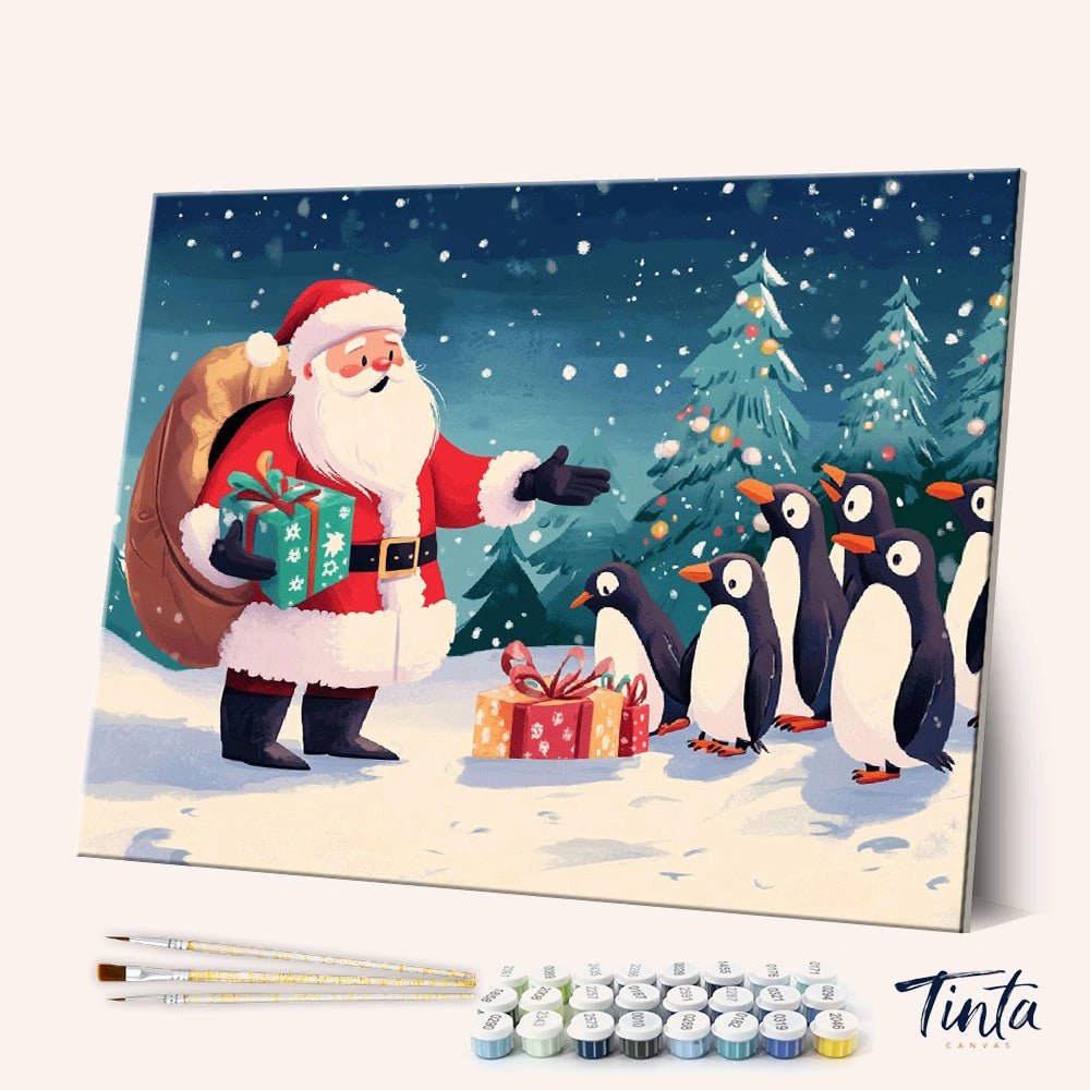 Santa and Penguins Christmas paint by numbers kit