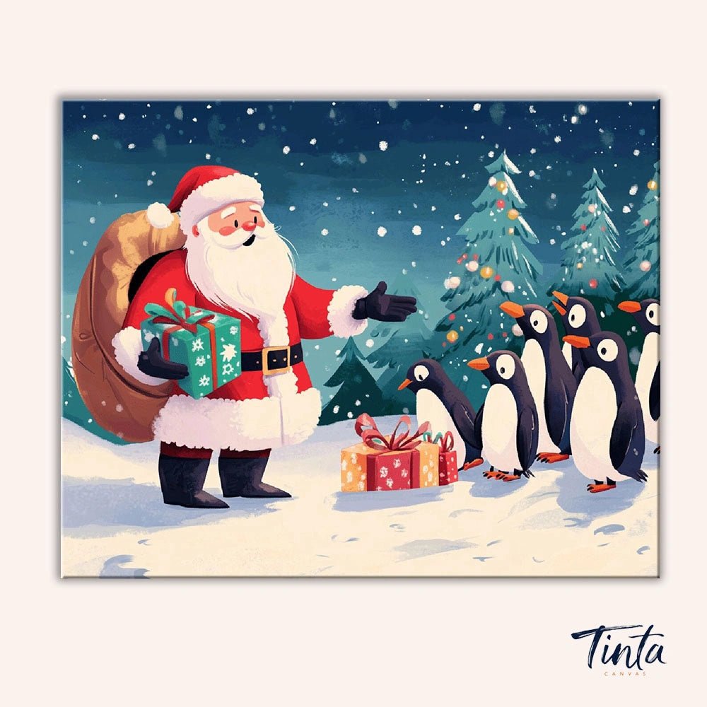 Santa and Penguins Christmas paint by numbers kit