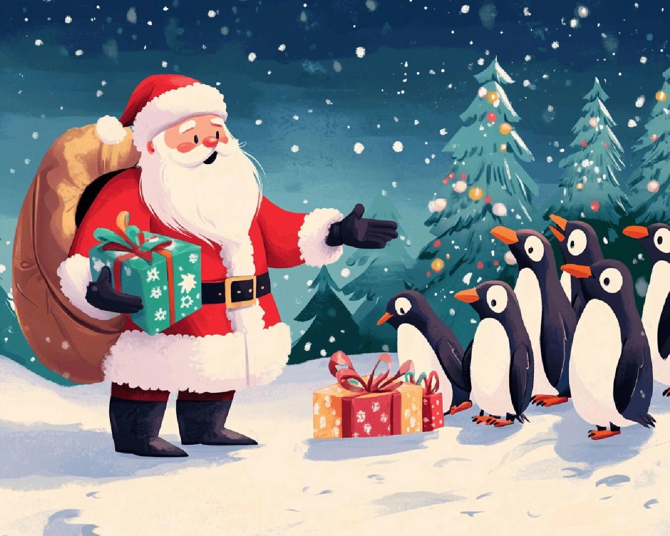 Santa and Penguins Christmas paint by numbers kit