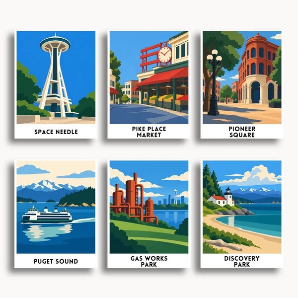 Seattle Travel Posters - 6 Mini Kits paint by numbers kit