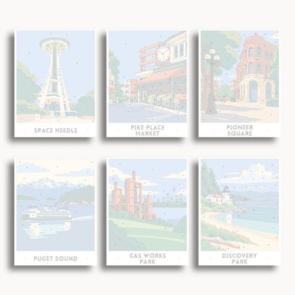 Seattle Travel Posters - 6 Mini Kits paint by numbers kit