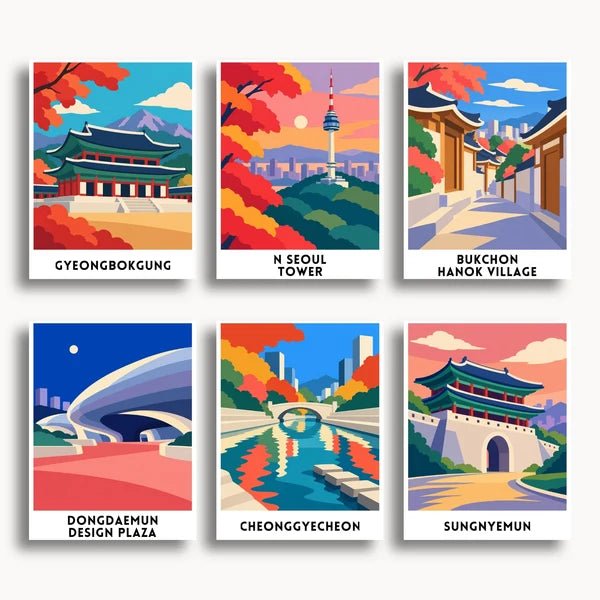 Seoul Travel Posters - 6 Mini Kits paint by numbers kit
