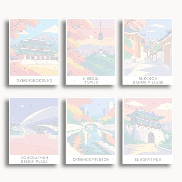 Seoul Travel Posters - 6 Mini Kits paint by numbers kit