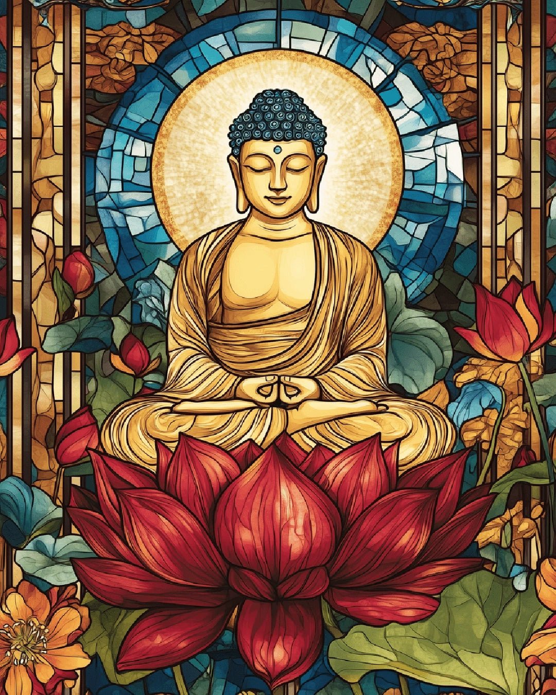 Peaceful Buddha paint by numbers canvas with lotus and warm spiritual tones