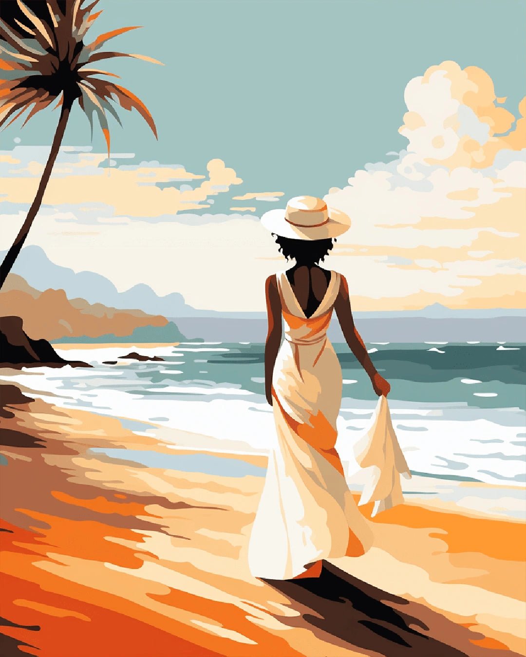 Beach paint by numbers kit canvas painting with a peaceful shoreline and ocean waves