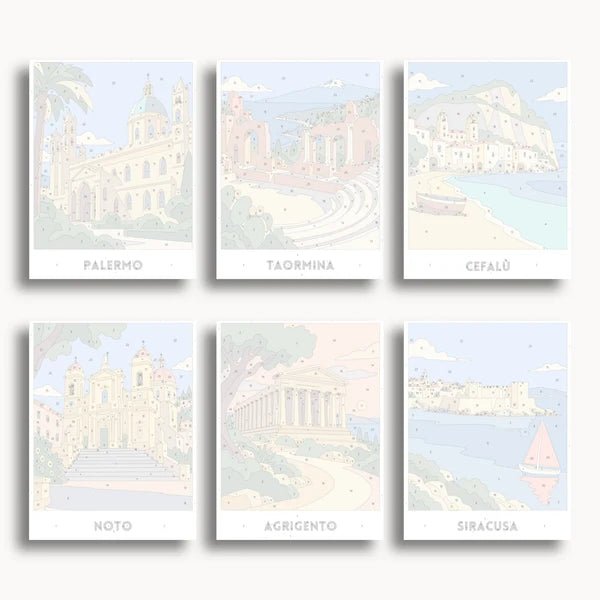 Sicily Travel Posters - 6 Mini Kits paint by numbers kit