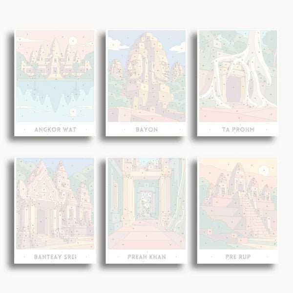 Siem Reap Travel Posters - 6 Mini Kits paint by numbers kit