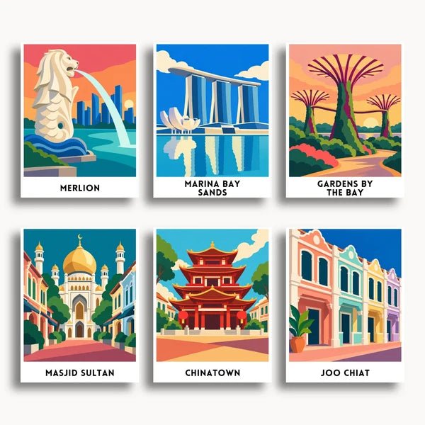 Singapore Travel Posters - 6 Mini Kits paint by numbers kit