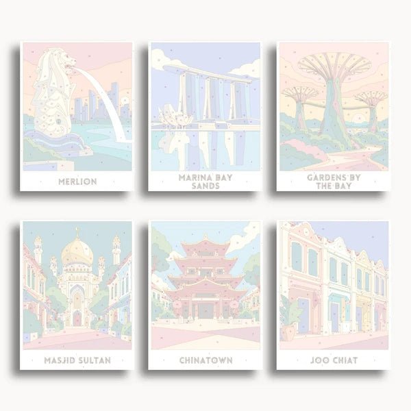 Singapore Travel Posters - 6 Mini Kits paint by numbers kit