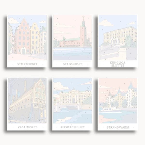 Stockholm Travel Posters - 6 Mini Kits paint by numbers kit