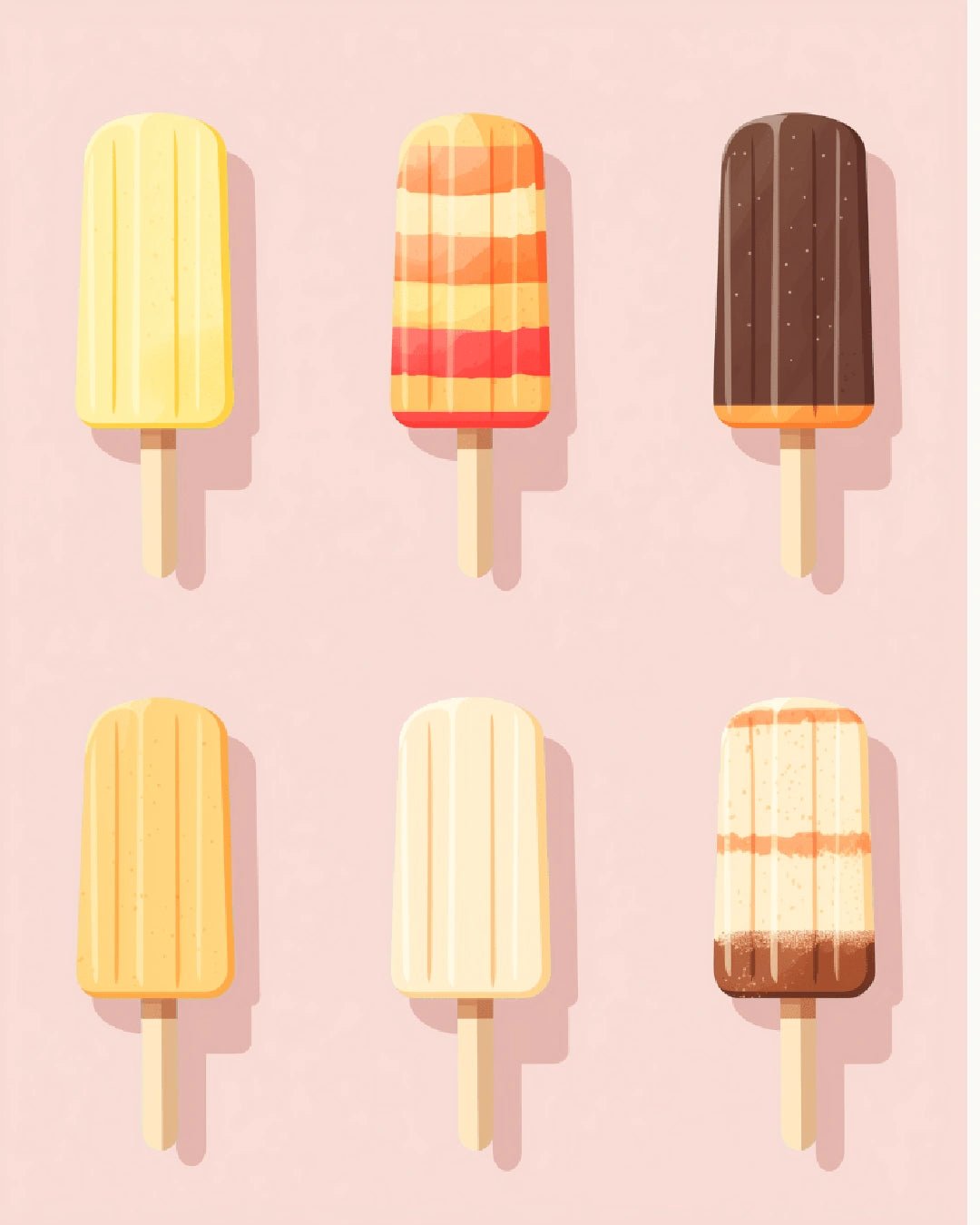 Food paint by numbers kit canvas painting featuring a set of colorful popsicles in a minimalist layout